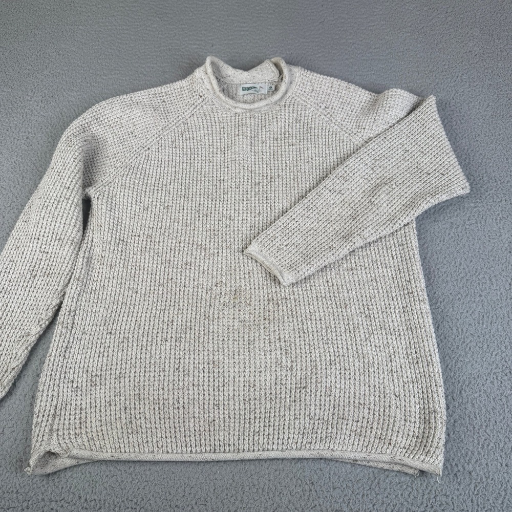 Wellen Sweater Mens L Beige Seawool Fisherman Waffle Knit Raglan Pullover Slit